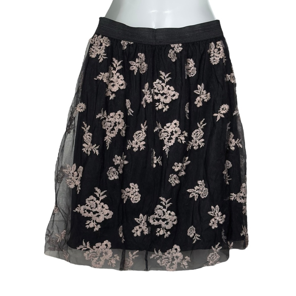 🇨🇦 Mandee Black Floral Embroidered Lined Tulle Short Skirt Small - Picture 3 of 10